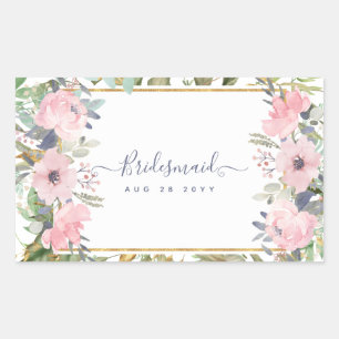 Rosa Florale Grüne Boho-Hochzeit Rechteckiger Aufkleber