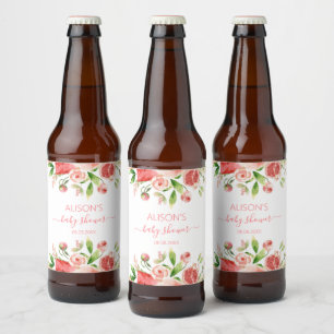 Rosa Florale Grünzeug Mädchen Baby Shower Bierflaschenetikett