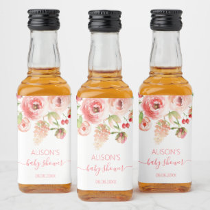 Rosa Florale Grünzeug Mädchen Baby Shower Mini Alkoholflaschenetikett