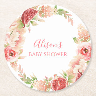 Rosa Florale Grünzeug Mädchen Baby Shower Runder Pappuntersetzer