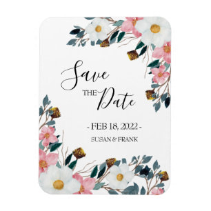 Rosa Florale Hochzeit - Termin vormerken Magnet