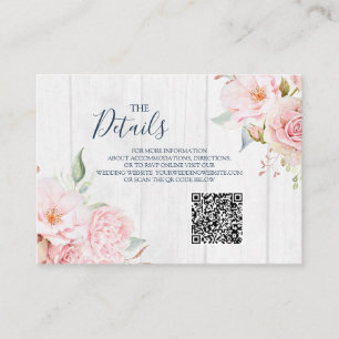 Rosa florale Hochzeits-QR-Code-Details Einstecken Begleitkarte