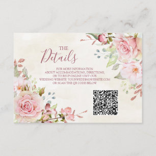 Rosa florale Hochzeits-QR-Code-Details Einstecken Begleitkarte