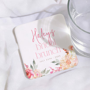 Rosa Florale Hochzeitsbrunch Brautparty Rechteckiger Pappuntersetzer