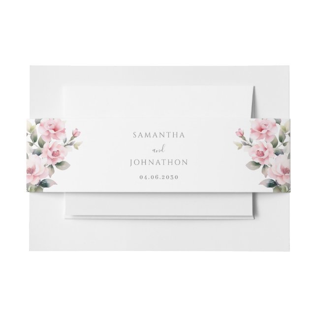 Rosa florale Hochzeitsfeier Einladung Bauchband Einladungsbanderole (Vorderseite Beispiel)