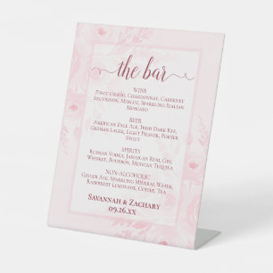 Rosa Florale Hochzeitsgetränke oder Bar-Menü Sockelschild
