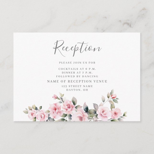 Rosa florale Hochzeitskarte Begleitkarte (Vorderseite)