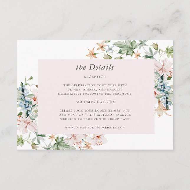 Rosa florale Hochzeitskarte Begleitkarte (Vorderseite)