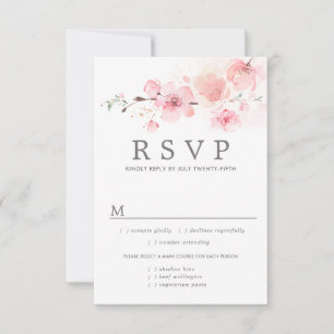 Rosa florale Hochzeitskarte RSVP, Wahlmöglichkeite RSVP Karte