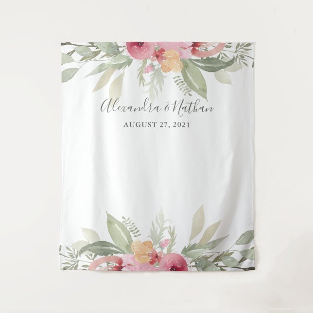 Rosa florale Hochzeitskugel | Foto Booth Prop Wandteppich (Vorderseite)