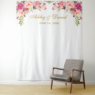 Rosa florale Hochzeitskulisse   Fotobox-Requisite Wandteppich