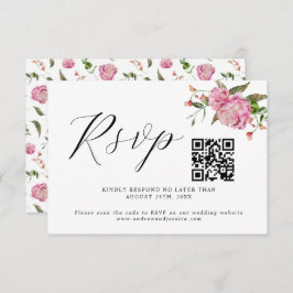 Rosa florale Hochzeitsstiftung QR Code RSVP Karte
