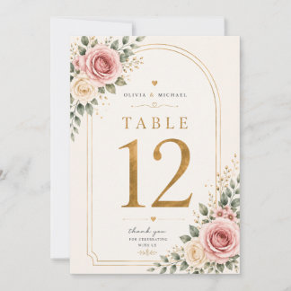 Rosa Florale Hochzeitstisch-Nummern Karten | Wat