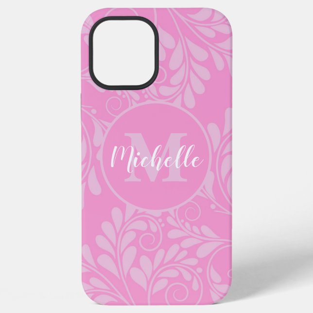 Rosa florale Hülle mit Initiale & Name iPhone 12 Pro Max Hülle (Rückseite)