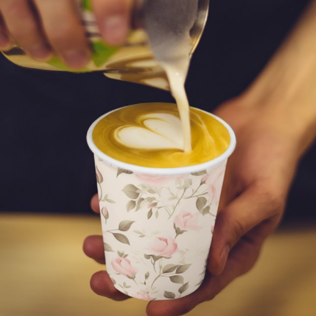 Rosa Florale Kaffeebar-Papierbecher Pappbecher (Von Creator hochgeladen)