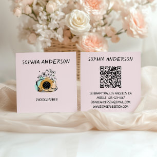 Rosa Florale Kamera Fotograf mit QR-Code Quadratische Visitenkarte