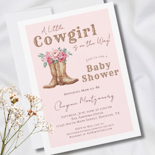 Rosa florale kleine Cowgirl-Baby-Party Einladung