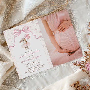 Rosa florale kokette Bogen Häschen Baby Shower Fot Einladung