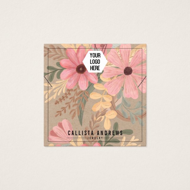 Rosa florale Kraft Papier Logo-Netzwerkkarte (Vorderseite)