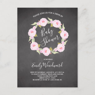 Rosa florale Kreidetafel Drive-By Girl Baby Shower Postkarte