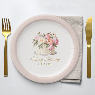Rosa Florale Kuchengestaltung Stilvolle Geburtstag Pappteller