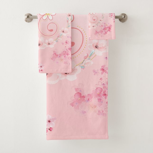 Rosa florale Kunst, Frühlingssegen Badhandtuch Set (Insitu)