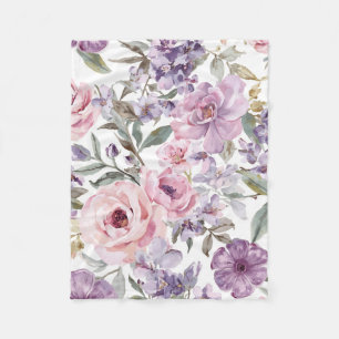 Rosa Florale Lavendel-Rose Wasserfarbe Lila Blume Fleecedecke