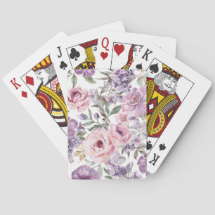 Rosa Florale Lavendel-Rose Wasserfarbe Lila Blume Spielkarten