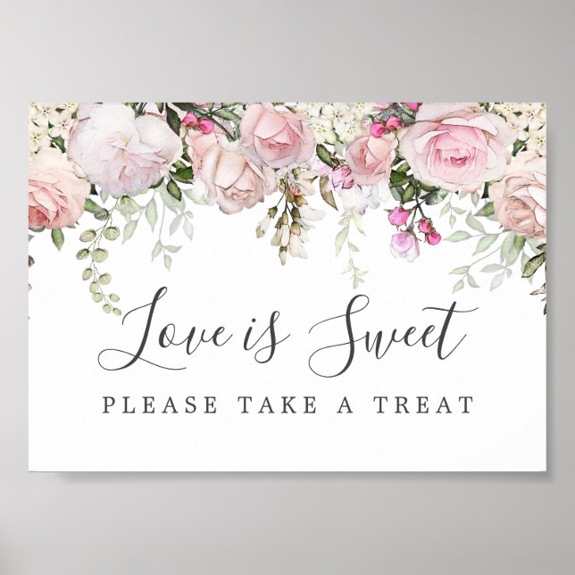 Rosa florale Liebe ist süße Hochzeitsabend Bar Sig Poster (Vorne)