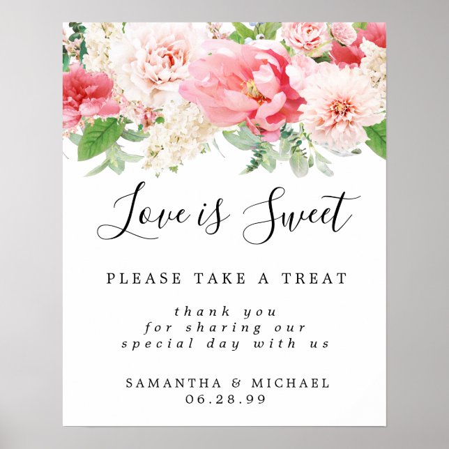 Rosa florale Liebe ist süße Hochzeitsabend Bar Sig Poster (Vorne)