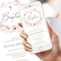 Rosa Florale Mädchen-Taufe Mobile Einladung