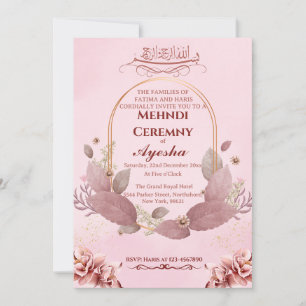Rosa florale Mehndi Islamische Hochzeitskarte Einladung