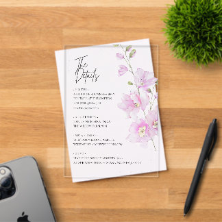 Rosa Florale Minimalistische Hochzeitseinlagekarte Acryleinladungen