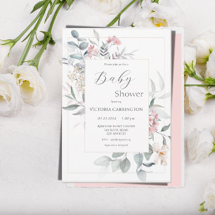 Rosa florale Moderne Girl-Babydusche Einladung