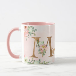 Rosa florale Monogramm M Aquarell mit Name Tasse