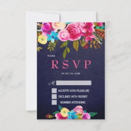 Rosa florale Navy Blue Chalkboard RSVP-Karte RSVP Karte