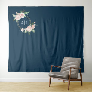 Rosa Florale Navy-Hochzeitsfoto-Hintergrund Wandteppich