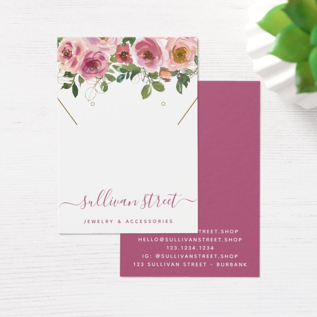 Rosa florale Ohrringe-Netzkleckenkarte (Schreibtisch)