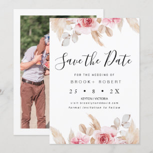 Rosa Florale Pampas-Hochzeit-Save-the-Date-Karte Einladung