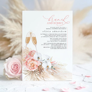 Rosa Florale Pampasgras Brunch und Bubbly Einladung