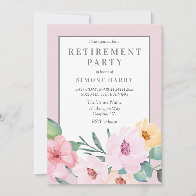 Rosa florale Party Einladung für den Grenzschutz (Vorderseite)