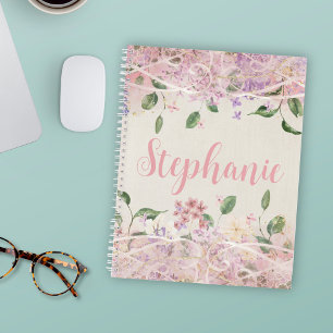 Rosa Florale Personalisierte Name Notizbuch