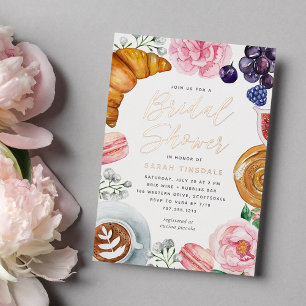 Rosa Florale Pfingstrosen-Braut-Shower-Brunch Rose Folieneinladung