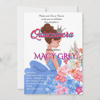 Rosa Florale Quinceañera 15. Geburtstagseinladung  Einladung
