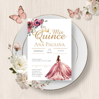 Rosa florale Quinceanera-Einladung Einladung