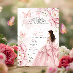Rosa Florale Quinceañera-Einladung Einladung