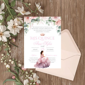 Rosa florale Quinceanera-Einladung Spanisch Einladung
