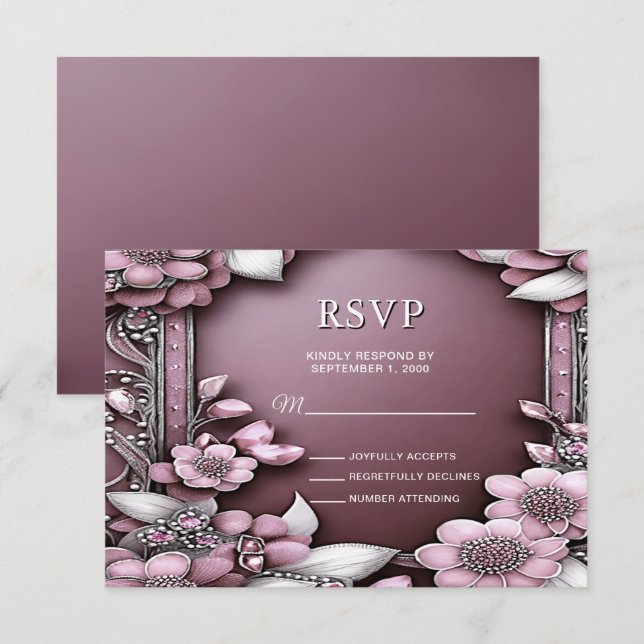 Rosa florale Rahmen-RSVP-Karte RSVP Karte (Vorne/Hinten)