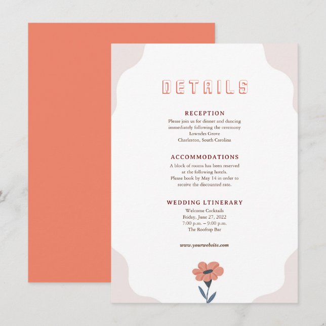 Rosa florale Retro-Hochzeitskarte Einladung (Vorne/Hinten)