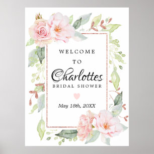 Rosa Florale Roségoldene Hochzeitsdusche Willkomme Poster